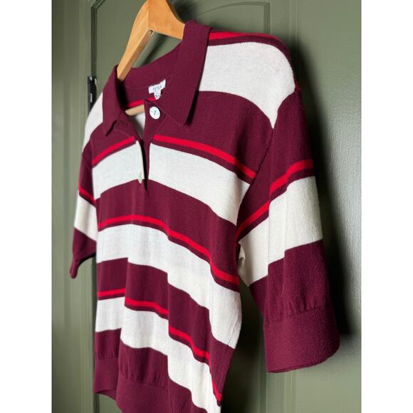 NWT Pistola Drea Polo Ruby Sangria Stripe Cotton Sweater Top Shirt Red Small - Picture 2 of 7